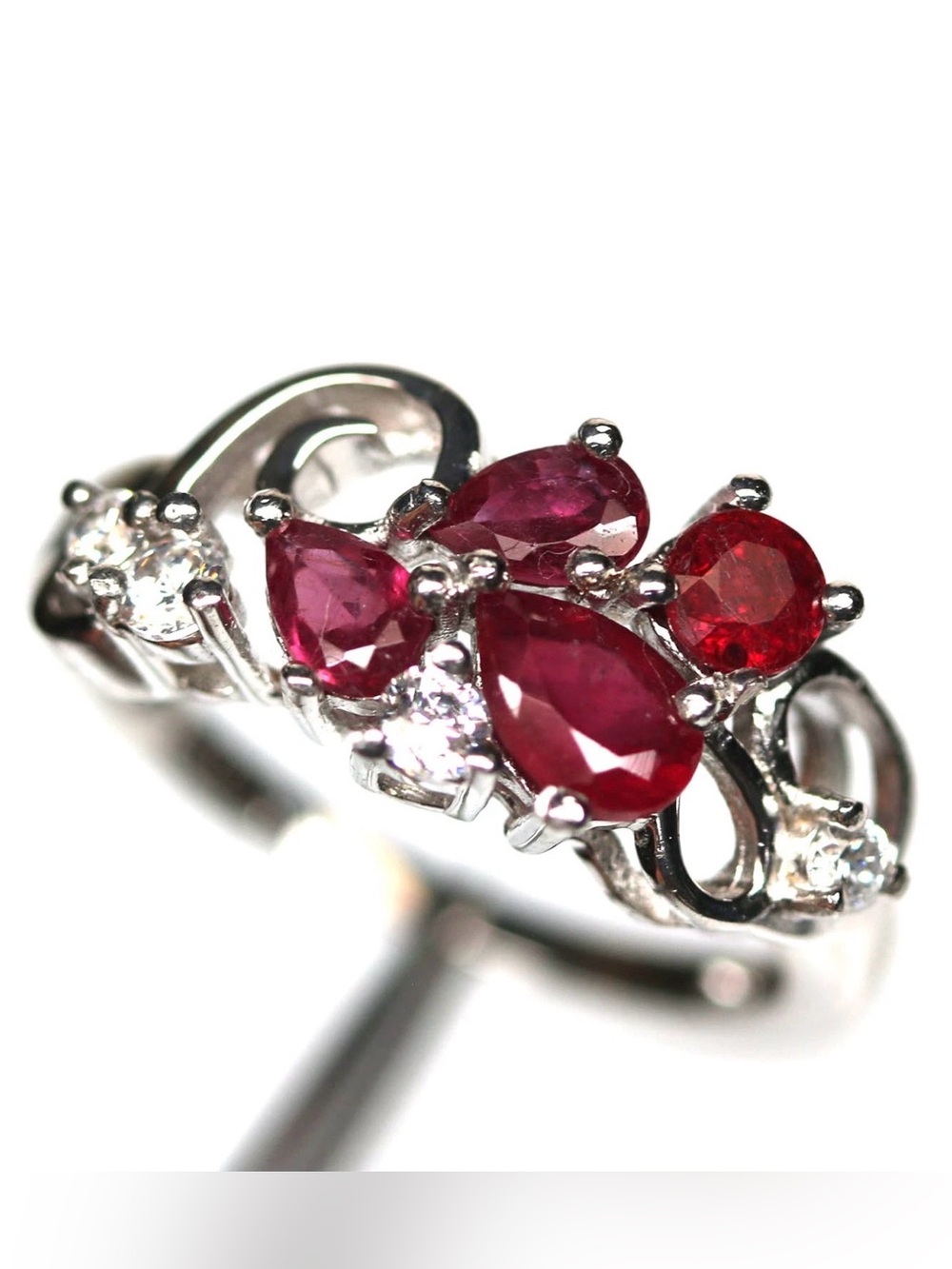 Stunning Natural Ruby multi gemstone 925 Sterling Silver Ring Size 6.75